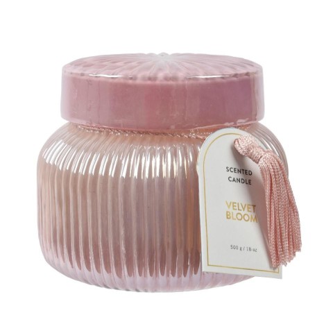 CANDELA VETRO ROSA PROFUMATA H.10.5